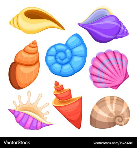 Ocean cockleshells cartoon sea shells Royalty Free Vector