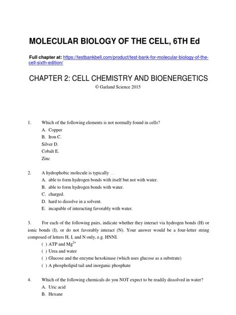 Test Bank For Molecular Biology of The Cell Sixth Edition | PDF ...