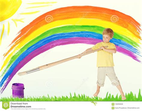 Child Painting Rainbow, Creative Kid Draw Color Art Image, Child Stock ...