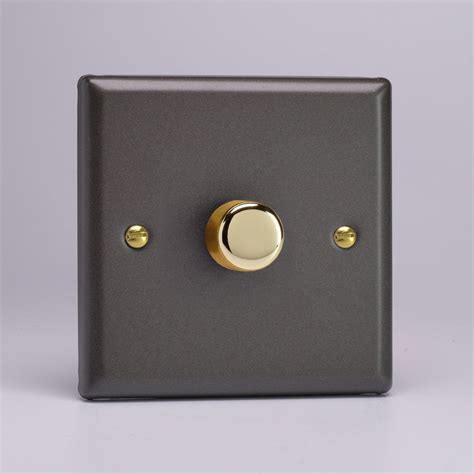 Revive Single Dimmer Light Switch - Slate Grey/Brass - RV1DSB