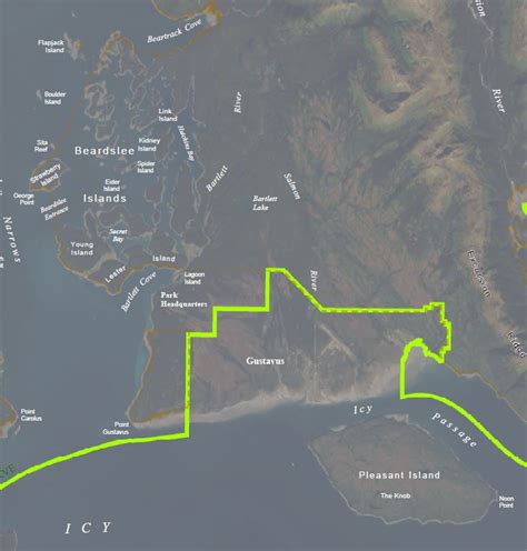 Glacier Bay satellite Map with placenames by Glacier Bay National Park ...