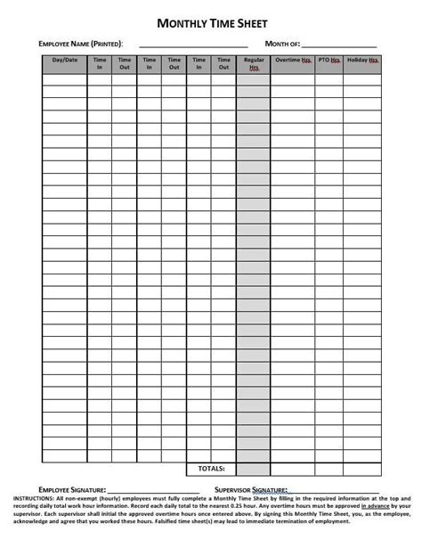 Simple Printable Monthly Timesheet Template Word - ApproveMe