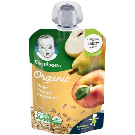 Gerber Organic Toddler Pear Peach Oatmeal Baby Food, 3.5 oz. Pouch - Walmart.com - Walmart.com