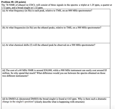 Solved Problem #8: (20 points) The 'H NMR of ethanol in | Chegg.com