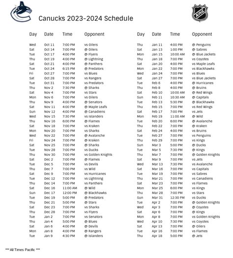 Vancouver Canucks Schedule - 2023-24