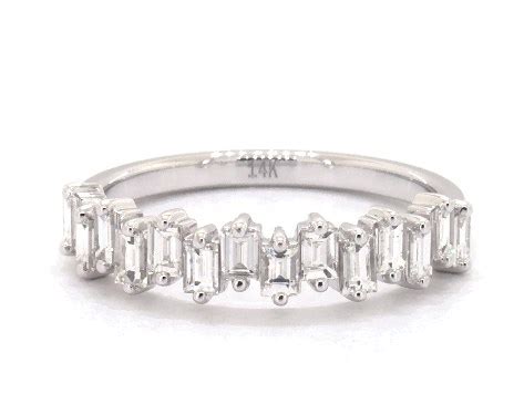 wedding rings, womens stackable, 14k white gold jagged baguette diamond ring item 112107