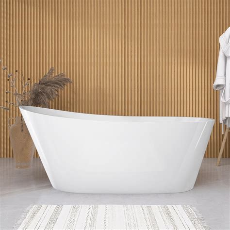 Buy GETPRO Free Standing Tub 59" Oval Shape Acrylic Freestanding Bathtub Upgraded Deep Soaking ...