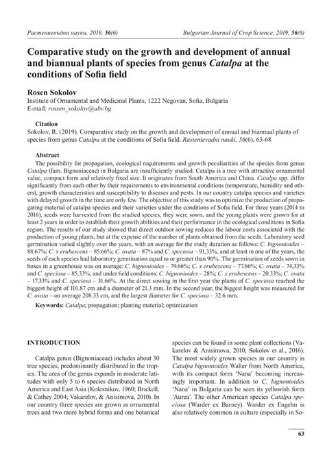 (PDF) Comparative study on the growth and development of annual and biannual plants of species ...