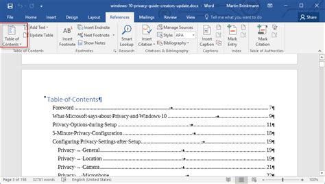 How to add a table of contents to a Word 2016 document - gHacks Tech News