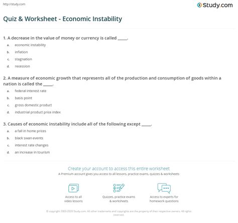 Quiz & Worksheet - Economic Instability | Study.com