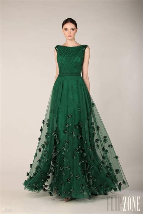 Compre Moda Elegante Vestido De Zuhair Murad Verde Esmeralda Tul Largo ...