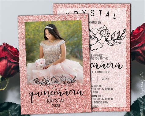 Rose Gold Glitter Quinceanera Invitation, Quinceañera, Mis Quince Anos ...