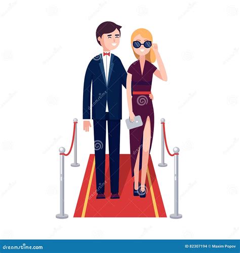 Two Rich Celebrities Walking On A Red Carpet Vector Illustration | CartoonDealer.com #82307194