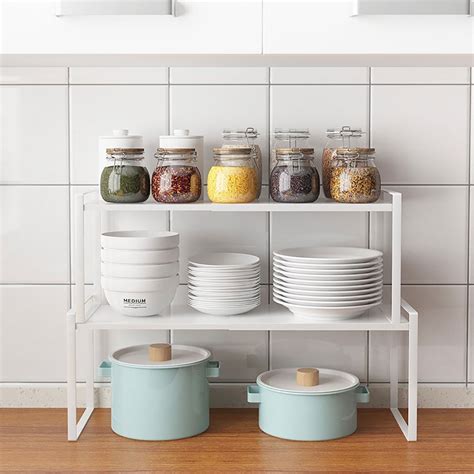 Space Saving Rack Stackable Kitchen Shelving Organizer Rack Shelf ...