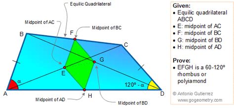 Geometry Problem 1369, Equilic Quadrilateral, Congruence, Midpoint, 60-120 Degrees Rhombus or ...