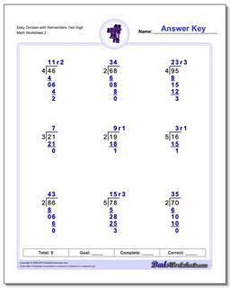 Long Division Worksheets: Division with Remainders