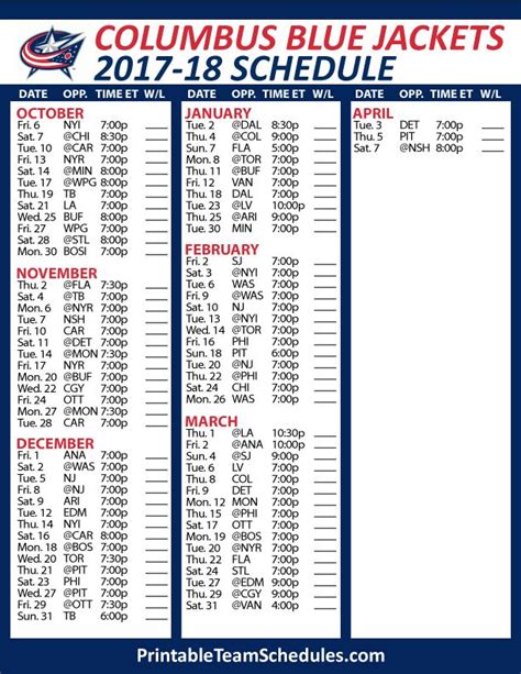 Blue Jackets Schedule 2023-24 Printable