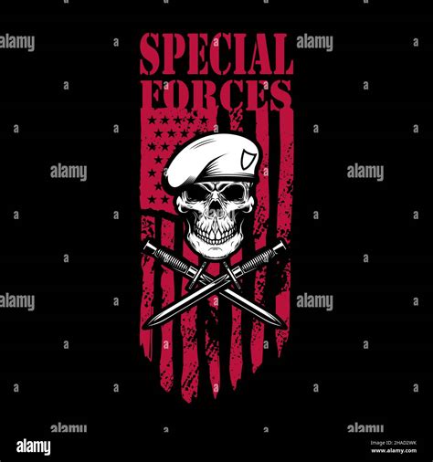 Special forces. Skull in army beret with crossed knives on american ...