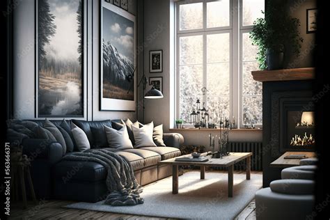 Modern cozy living room background interior design Stock Illustration ...