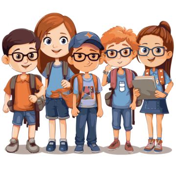 Classmates Clipart Multiple Kids In Glasses With Backpacks Standing ...