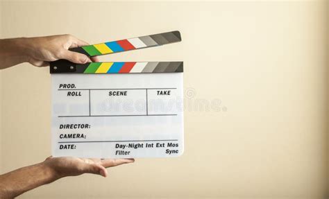 Hands Holding Movie Clapper Board on Neutral Background. Stock Photo - Image of hands, film ...