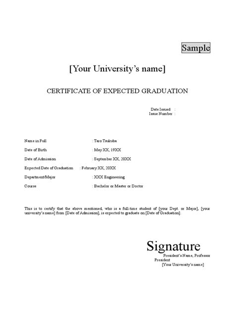 Expected Graduation Certificate Sample | PDF