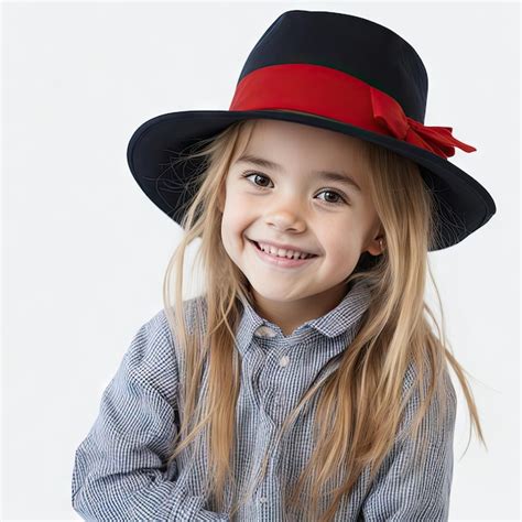 Premium AI Image | A little girl wearing a hat with a red ribbon on it.