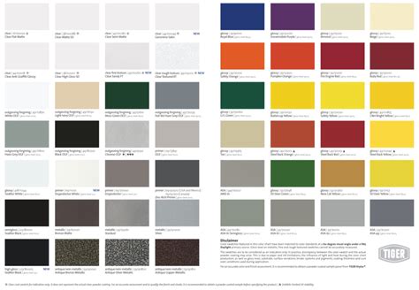 Cardinal powder coat color chart