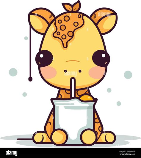 Cute Giraffe drinking milk. Vector illustration in cartoon style Stock Vector Image & Art - Alamy