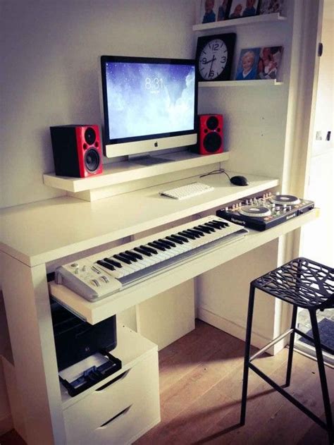 diy midi controller and keyboard storage made from ikea lack shelves, a linmon tabletop, drawer ...