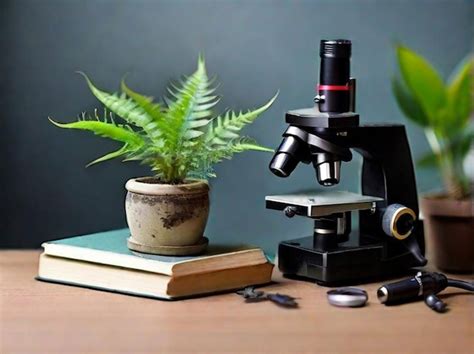 Premium AI Image | Free photo arrangement with microscope and plant