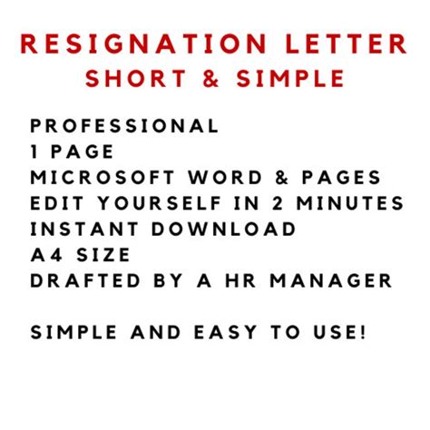 Resignation Letter Template Professional Resignation Letter - Etsy Australia