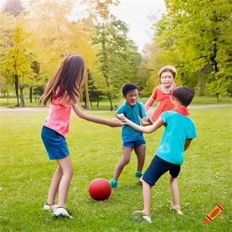 Children playing with a ball in a park on Craiyon