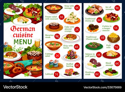 German food restaurant menu template Royalty Free Vector