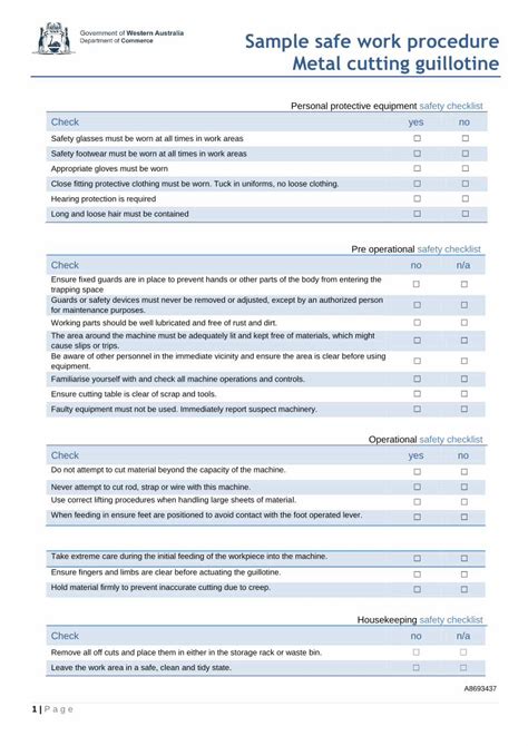 (PDF) Sample safe work procedure - Metal cutting guillotine · Sample ...