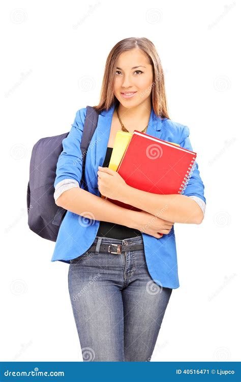 Female Student Carrying a Backpack and Notebooks Stock Image - Image of beautiful, casual: 40516471