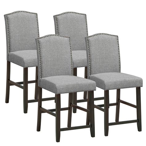 Gymax Set of 4 Fabric Barstools Nail Head Trim Counter Height Dining ...