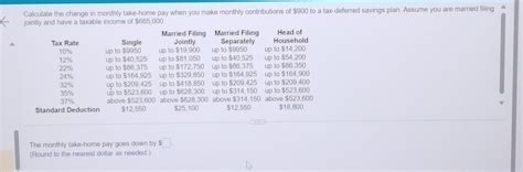 Solved Calculate the change in monthly take-home pay when | Chegg.com