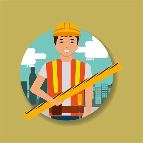 Premium Vector | Construction worker holding ruler measuring