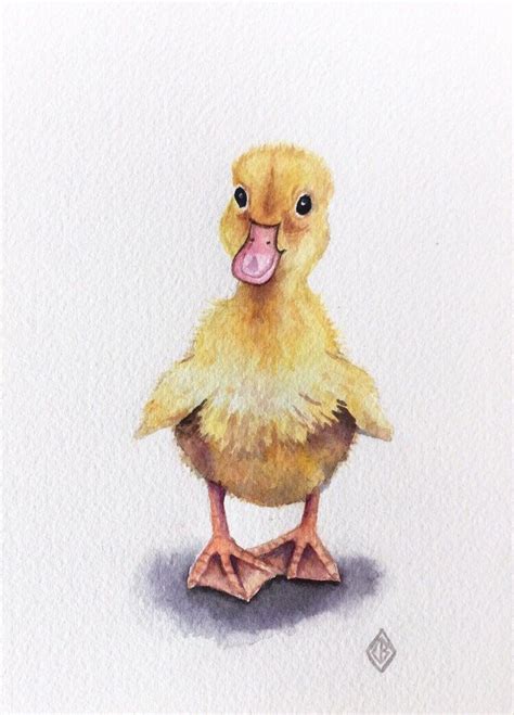 Original small duckling painting - 5x7" original watercolor painting, kids wall art, farm themed ...