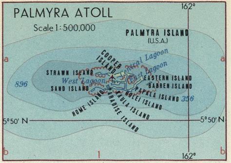 A map of the Palmyra Atoll in the pacific, one of the United States minor outlying islands : r ...