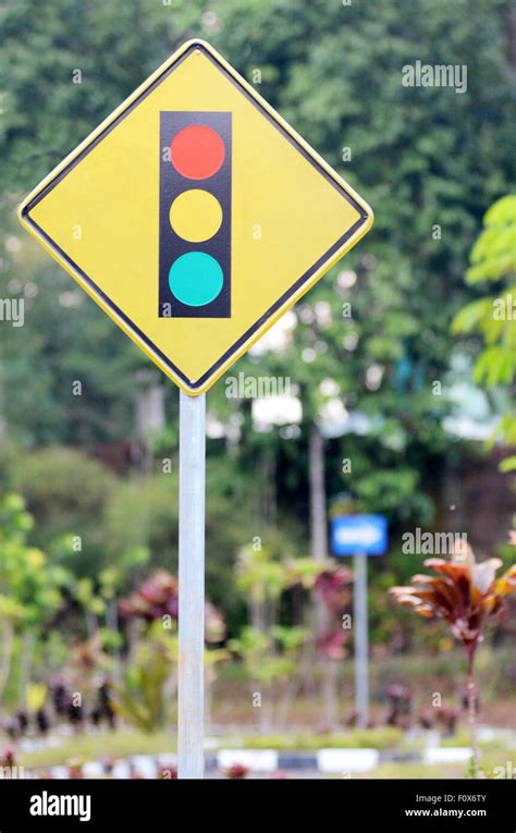 road sign traffic control signal ahead, be prepare to stop Stock Photo ...