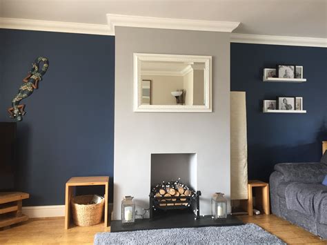 Breton blue dulux and grey lounge | Cozy grey living room, Feature wall living room, Blue living ...