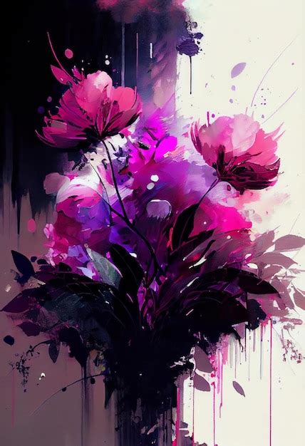 Premium Photo | Abstract magenta flower bouquet with paint splashes