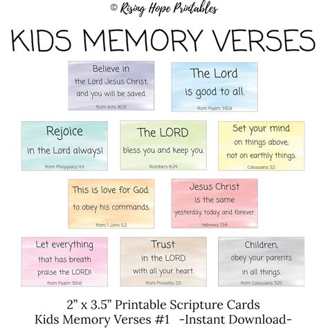 10 Kids Memory Verses C1 INSTANT DOWNLOAD, Kids Children's Memory ...