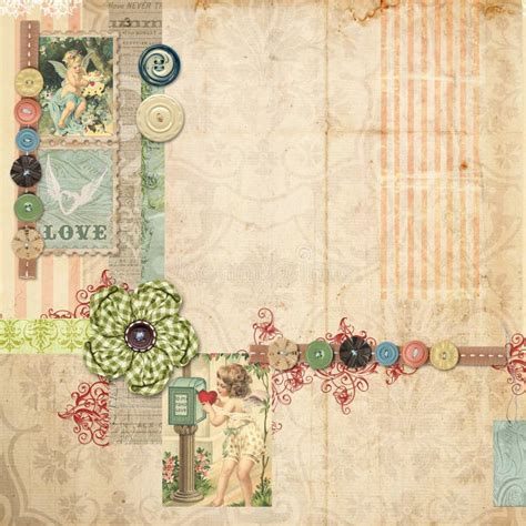 Pink Scrapbook Layout With Vintage Embellishments Stock Photos - Image: 12552123