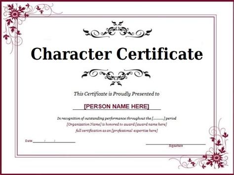 10+ Character Certificate Templates | Free Printable Word Within Handwriting Award ...