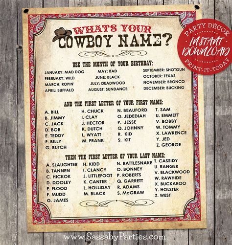 Wild West Cowboy Name Poster RED INSTANT DOWNLOAD - Etsy