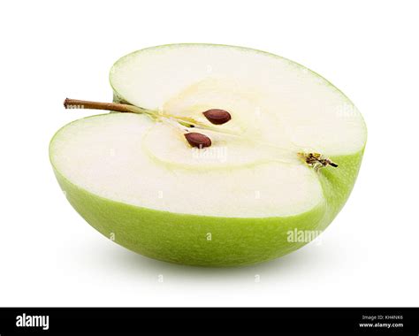 Green apple cut in half isolated on white background Clipping Path Stock Photo - Alamy