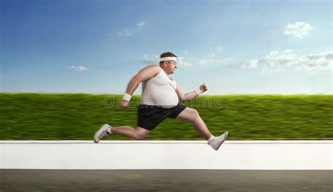 Funny Overweight Man On The Run Stock Photo - Image of loss, belly ...